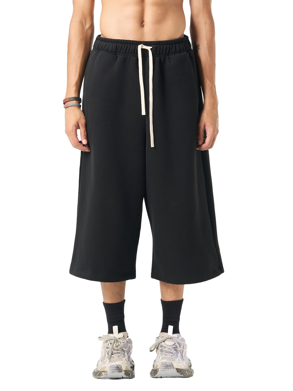 Relaxed Drawstring Three-quarter Korean Sweatpants