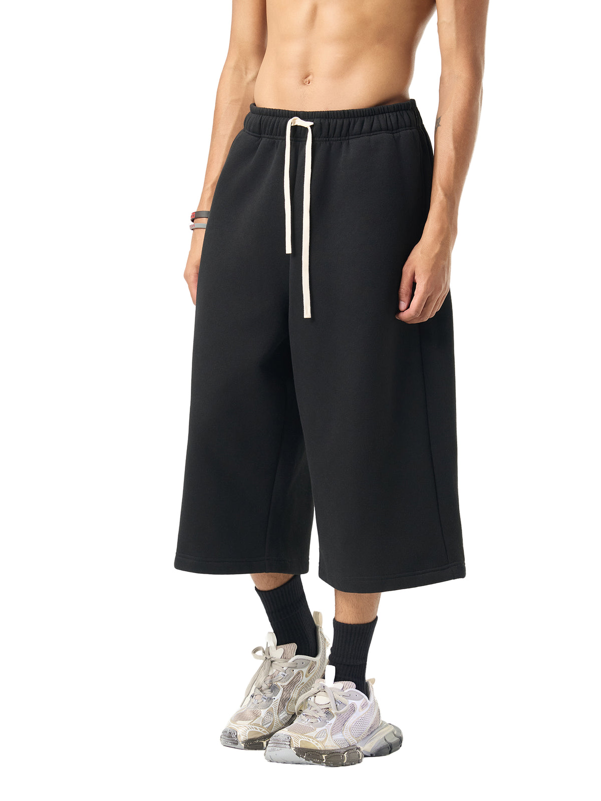 Relaxed Drawstring Three-quarter Korean Sweatpants